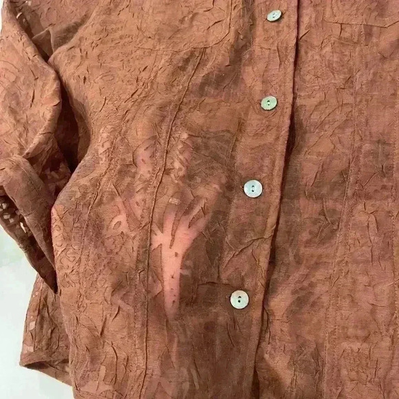 Chicos Sheer Floral Copper Brown Long Sleeve Button Up Blouse Chicos2 WomenLarge - Picture 4 of 5